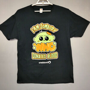 One Blood T-Shirt Mens Large Black Graphic I Am Zombody Donates Short Sleeves